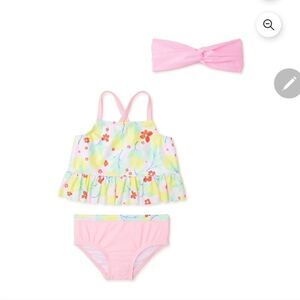 NWT Wonder Nation Baby Girl Swim Tankini Swim Set and Headband, 3-Piece